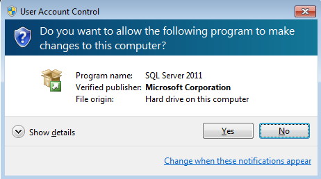 UAC for SQL Server setup