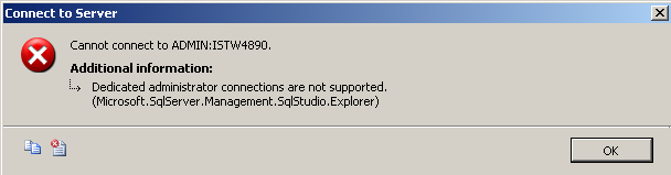 Dedicated administrator connections are not supported