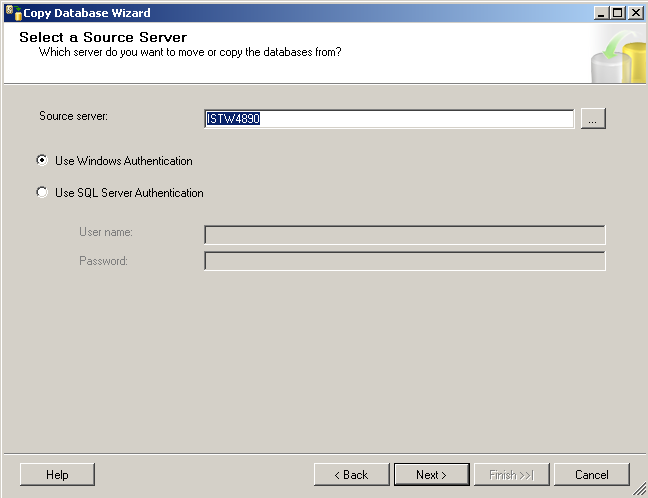 Choose source SQL Server for copy or move database