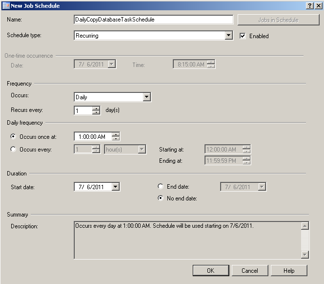 Schedule SQL Server Copy Database wizard