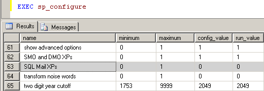 enable SQL Mail XPs xp_readmail using sp_configure