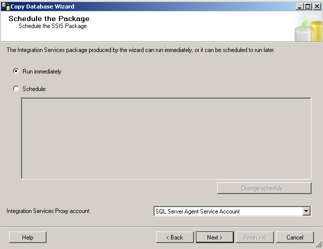 Run immediately sql Copy Database task