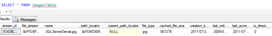 select from Filetable table type in SQL Server 2012