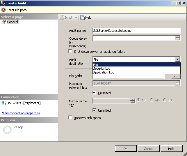 Log successful sql logins using SQL Server Audit tool