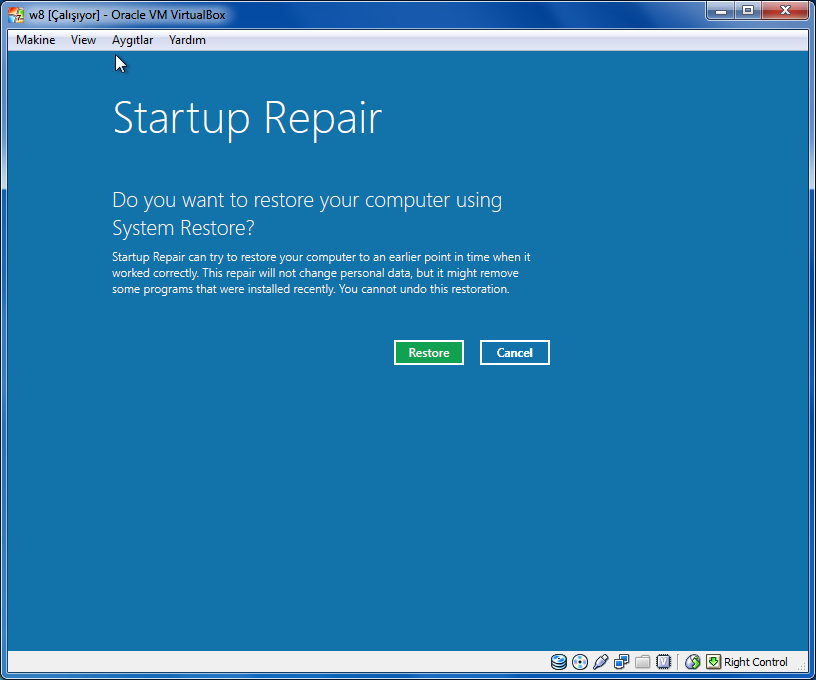 Windows 8 Startup Repair with System Restore